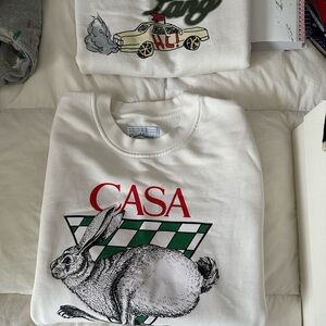 White Graphic Sweatshirt with Rabbit Design